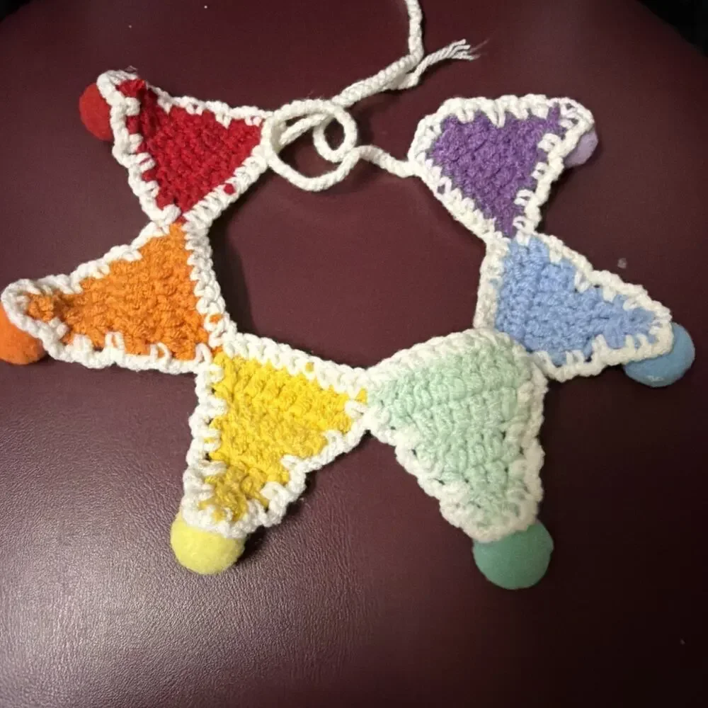 Hand Knitted Rainbow Dog Bandanas